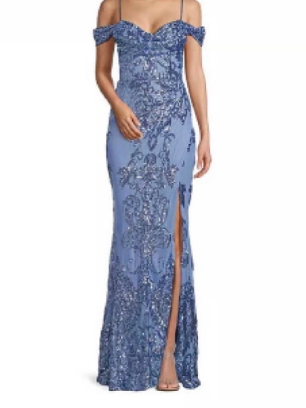 Blue Sequined Formal Prom Dress